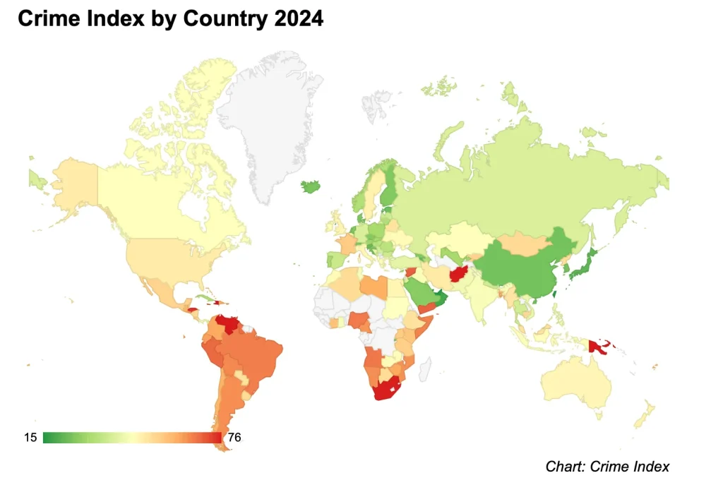 2024年度版の国別の犯罪指数の図