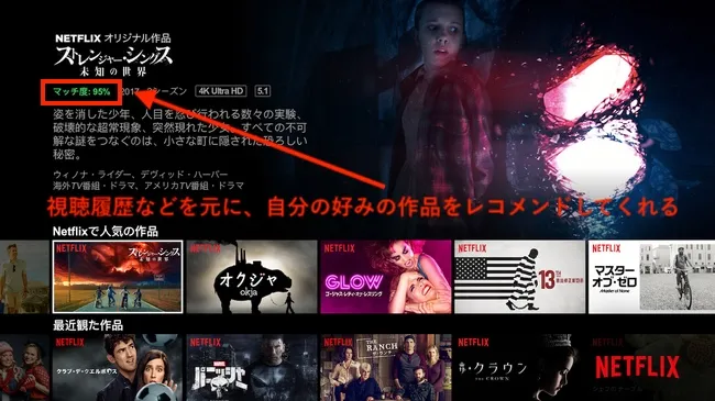 Netflixのマッチ機能の説明画像