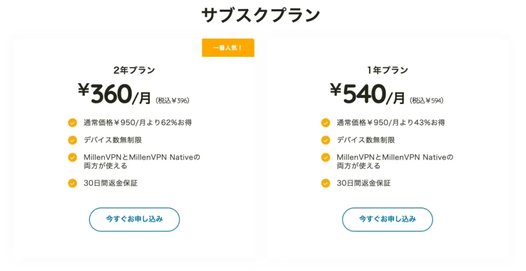 MillenVPNのサブスクプラン（長期契約）の割引キャンペーン